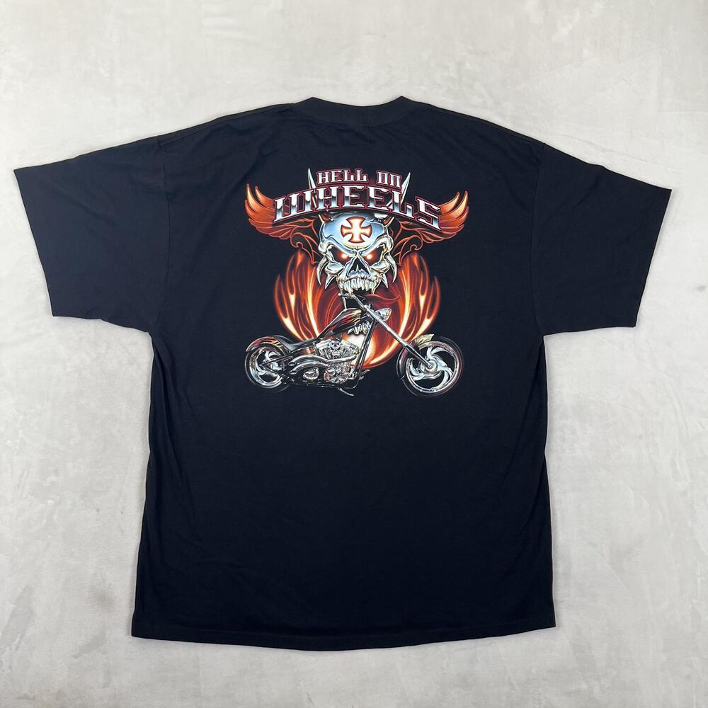 VTG Hell On Wheels T-Shirt Mens XL Skull Flames Chopper Motorcycle West Coast